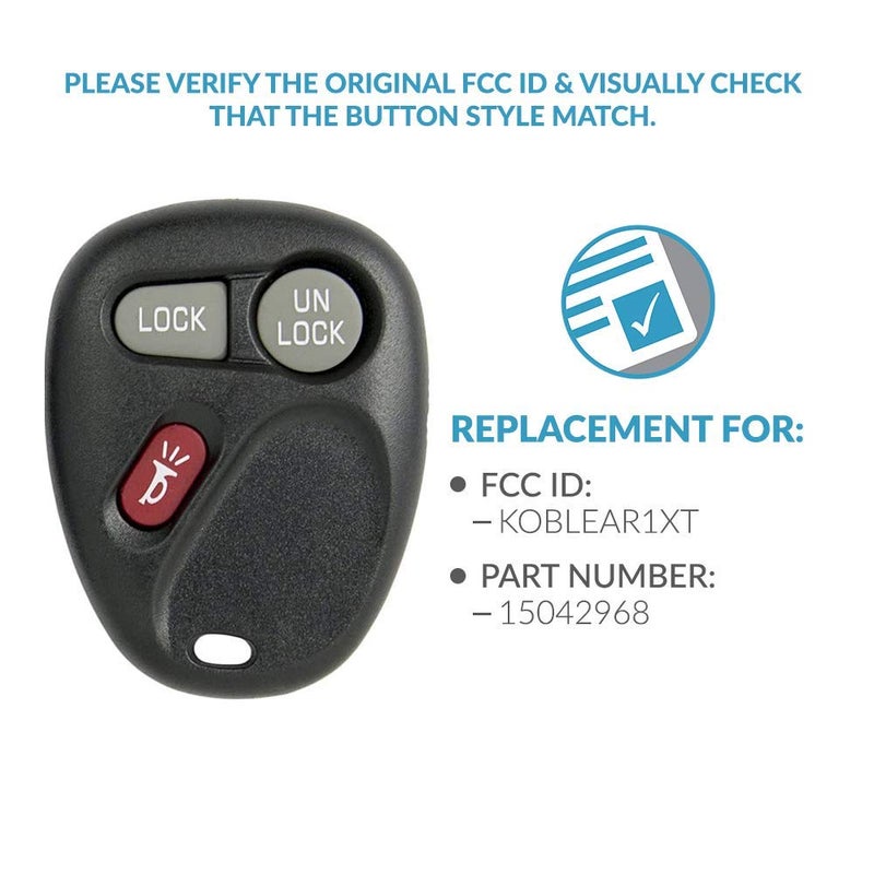 Keyless2Go Replacement for Keyless Entry Car Key Fob Vehicles That Use 3 Button KOBLEAR1XT 15042968 Remote, Self-Programming - 2 Pack - Image 3